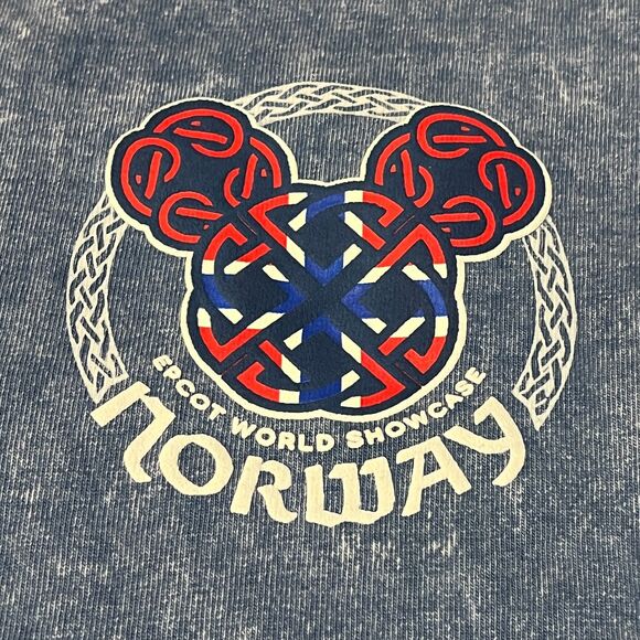 Disney EPCOT Norway Spirit Jersey Blue Acid Wash Long Sleeve Shirt Adult Medium - Picture 5 of 9